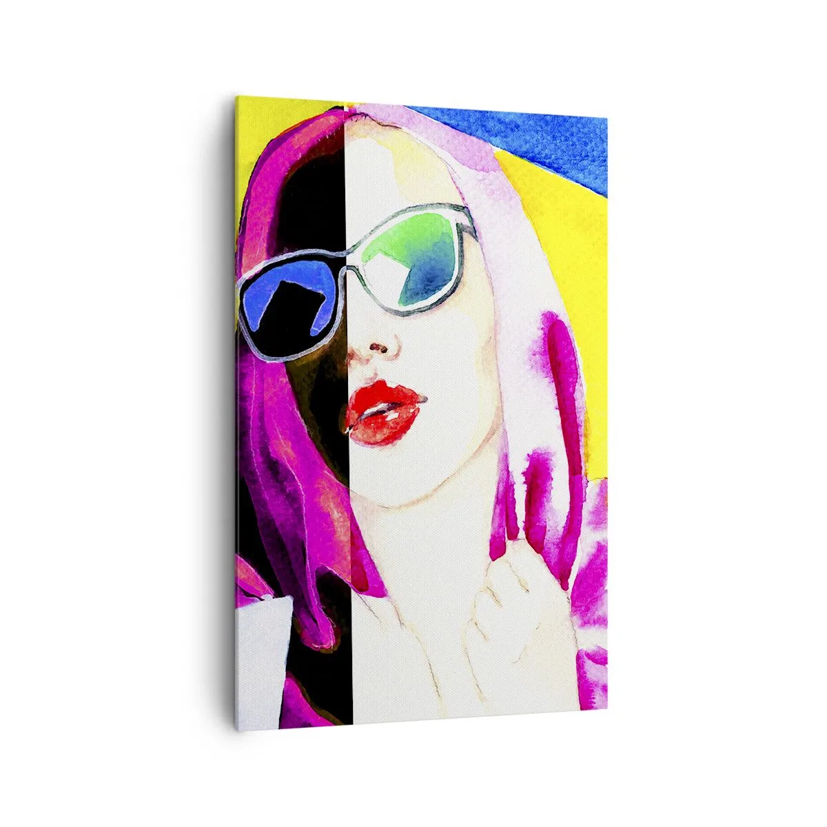 Impression sur toile - Image sur toile - Portrait coloré d'une femme portant des lunettes de soleil - 80x120cm - je ne suis pas blanche et je ne suis pas noire - Décoration murale moderne pour le salon et la chambre ARTTOR