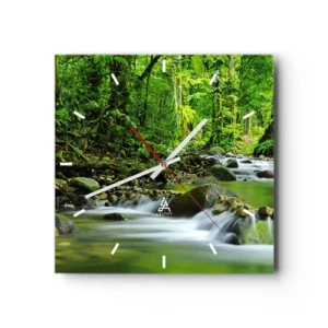 Horloge murale - Pendule murale - Un ruisseau dans une forêt tropicale luxuriante - 30x30cm - Nager dans un océan de verdure - Décoration murale moderne pour le salon et la chambre ARTTOR