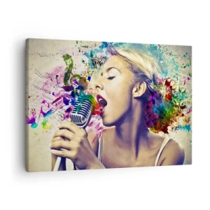 Impression sur toile - Image sur toile - Portrait artistique d'une femme chantant avec des effets colorés - 70x50cm - Peindre le monde avec sa voix - Décoration murale moderne pour le salon et la chambre ARTTOR