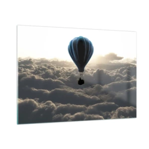Impression sur verre - Image sur verre - Un ballon flottant au-dessus des nuages au lever du soleil - 100x70cm - Un vagabond au dessus des nuages - Décoration murale moderne pour le salon et la chambre ARTTOR