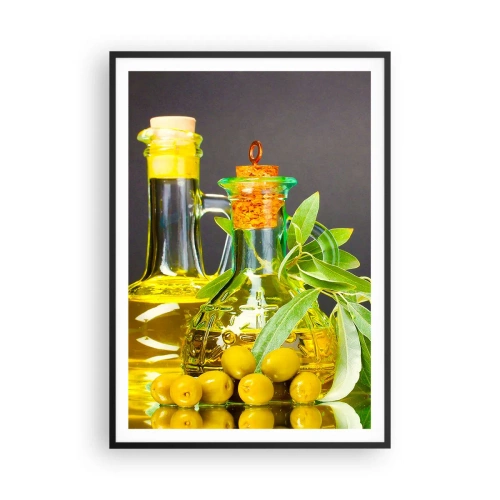 Affiche dans un cadre noir - Poster - Nature morte aux olives et à l'huile d'olive - 70x100 cm