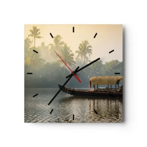 Horloge murale - Pendule murale - Un bateau traditionnel sur une rivière calme parmi les palmiers - 30x30cm - Maison sur la rivière - Décoration murale moderne pour le salon et la chambre ARTTOR