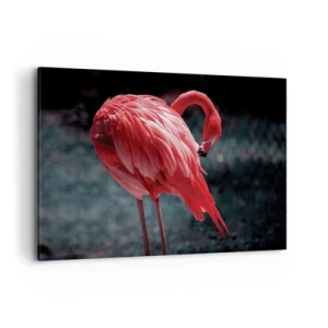 Impression sur toile - Image sur toile - Un flamant rose sur fond vert foncé - 120x80cm - Poème cramoisi de la nature - Décoration murale moderne pour le salon et la chambre ARTTOR