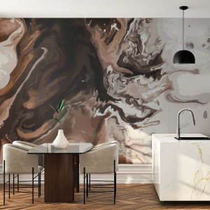 Papier Peint Photo Standard Eco - Motif abstrait dans les tons de marron et de blanc - 100x70cm - Contraste de couleur - Décoration murale moderne pour le salon et la chambre ARTTOR