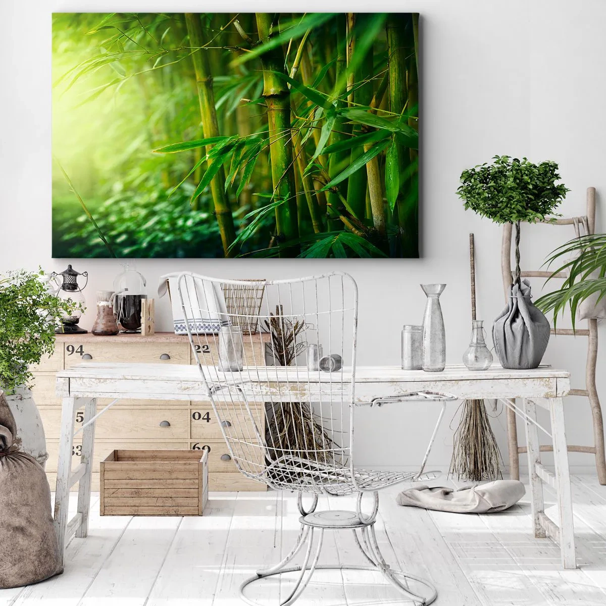 Impression sur toile - Image sur toile - Forêt de bambous verts dans une lumière douce - 70x50cm - Apprenez à connaître le vert lui-même - Décoration murale moderne pour le salon et la chambre ARTTOR