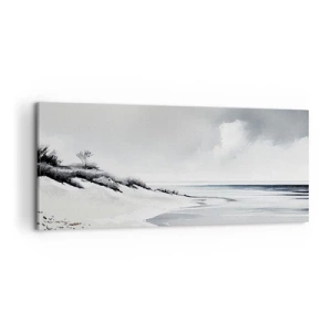 Impression sur toile - Image sur toile - Une plage aux tons sobres de gris et de bleu - 120x50cm - Ensemble depuis toujours - Décoration murale moderne pour le salon et la chambre ARTTOR