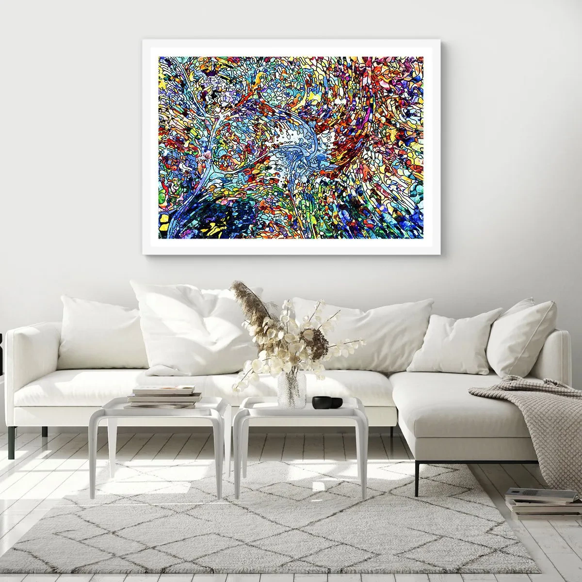 Affiche dans un cadre blanc - Poster - Goutte de vitrail - 91x61 cm