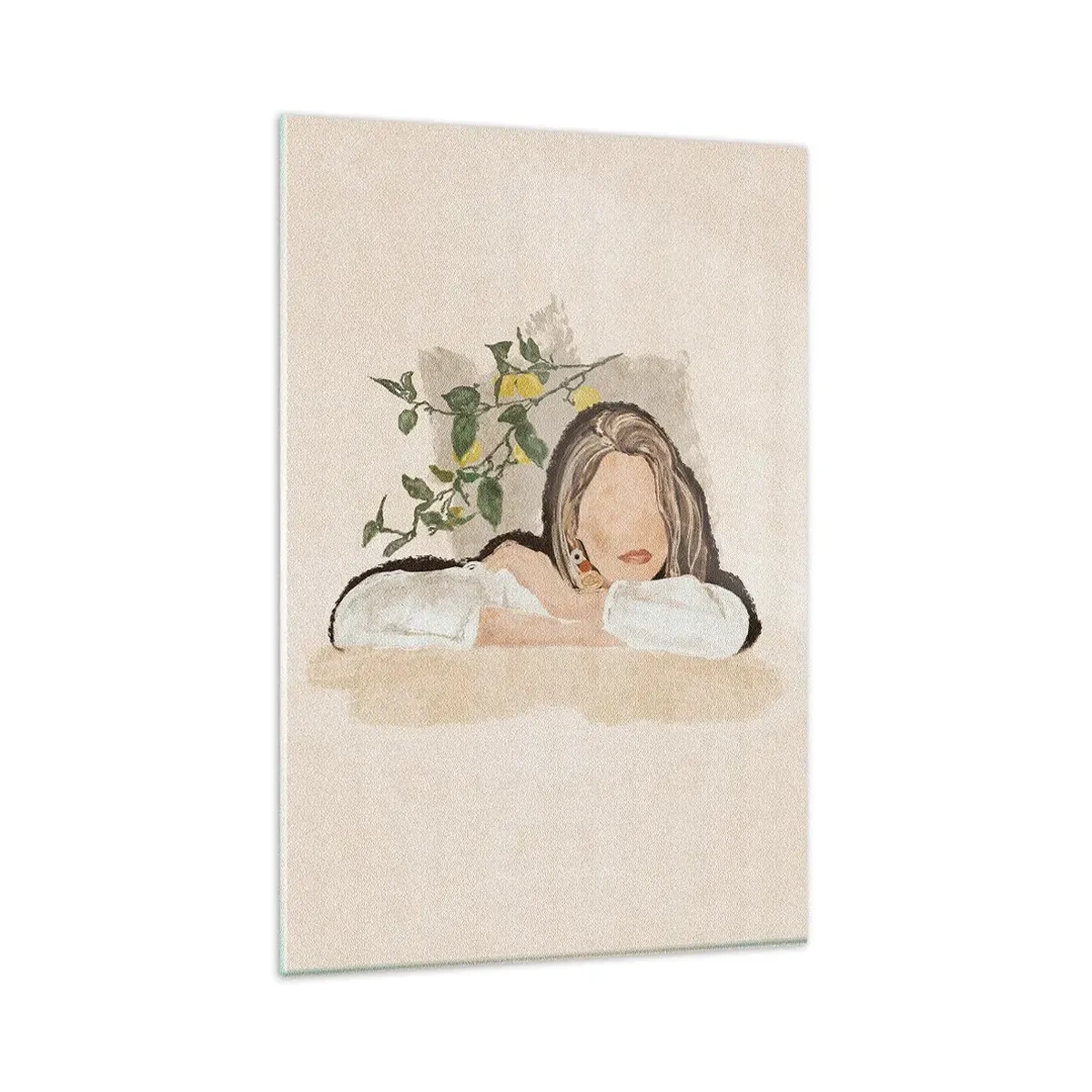 Impression sur verre - Image sur verre - La figure d'une femme sur fond de citronnier - 80x120cm - La beauté du sud - Décoration murale moderne pour le salon et la chambre ARTTOR