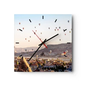 Horloge murale - Pendule murale - Cappadoce avec des ballons sur fond de collines pittoresques - 30x30cm - Comme des navires dans le ciel - Décoration murale moderne pour le salon et la chambre ARTTOR