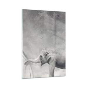 Impression sur verre - Image sur verre - Un éléphant dans un décor surréaliste avec un rideau - 50x70cm - Révéler le mystère - Décoration murale moderne pour le salon et la chambre ARTTOR