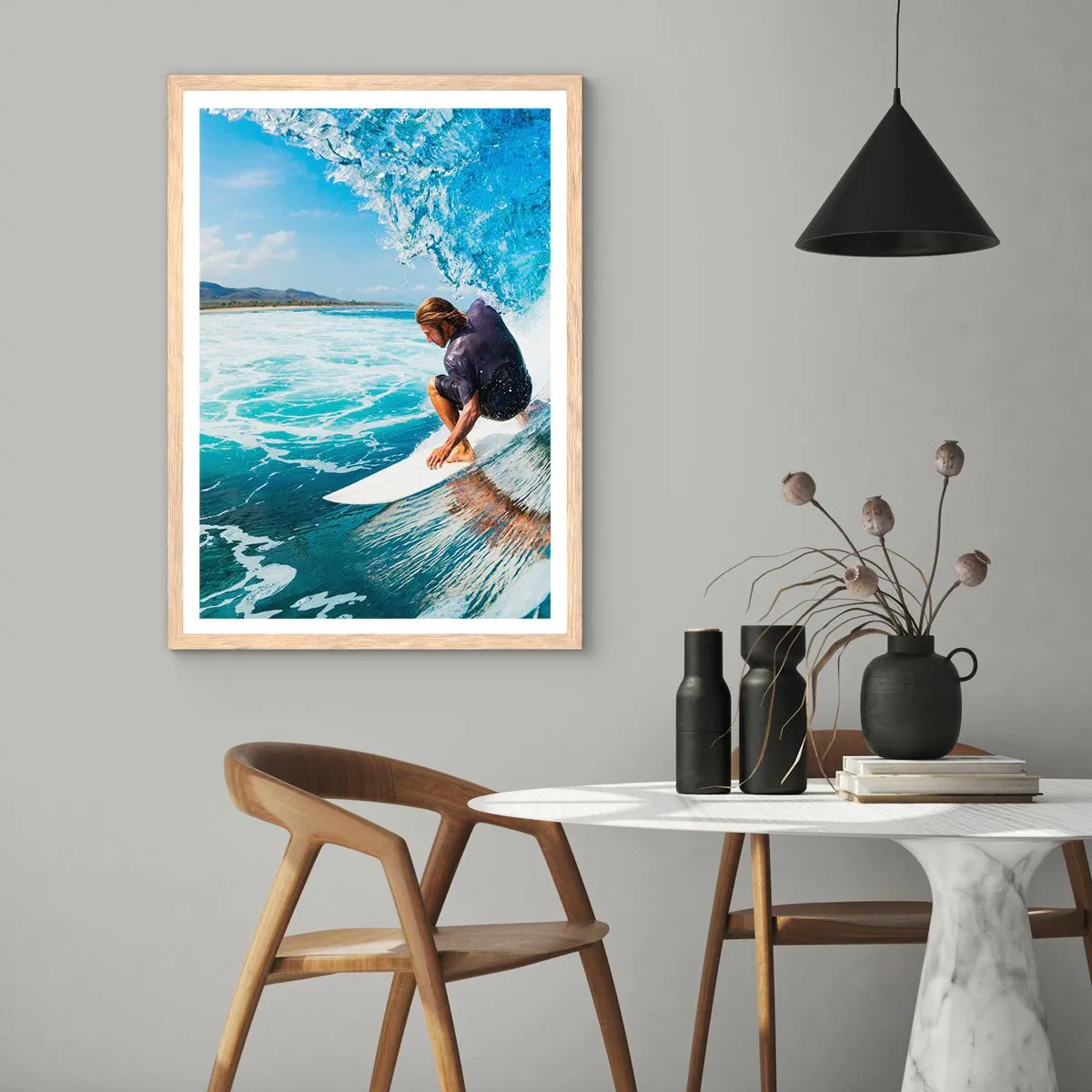 Affiche dans un chêne clair - Poster - Danse avec les vagues - 50x70 cm