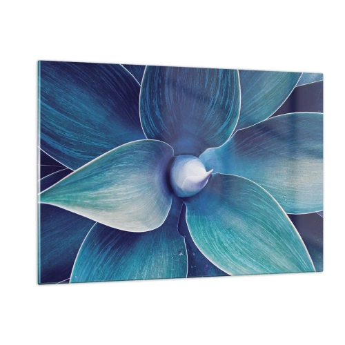 Impression sur verre - Image sur verre - Macrophotographie d'une plante dans des tons de bleu - 120x80cm - Le bleu du ciel - Décoration murale moderne pour le salon et la chambre ARTTOR