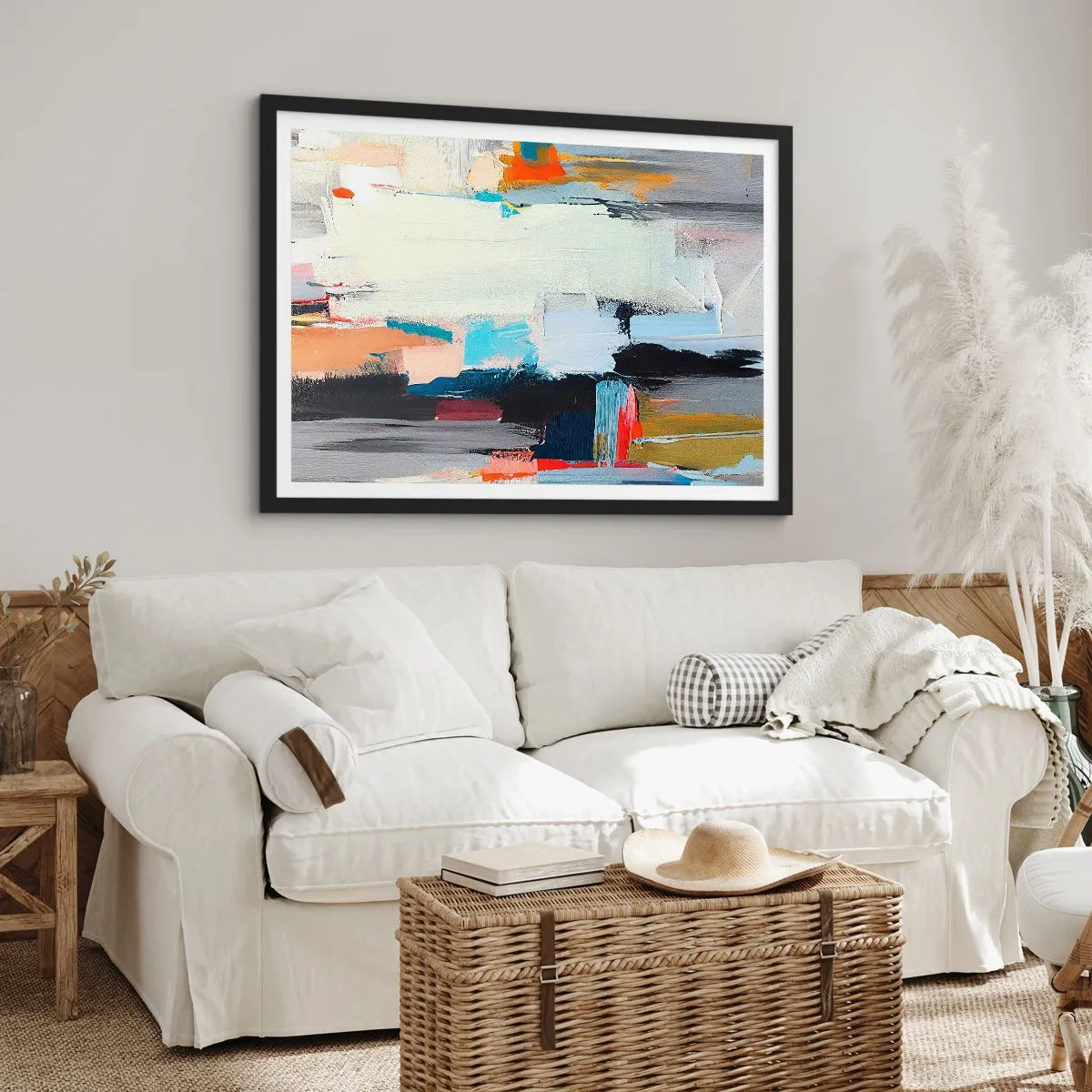 Affiche dans un cadre noir - Poster - Abstraction colorée avec des coups de pinceau dynamiques - 70x50cm - Y a-t-il une méthode ? - Décoration murale moderne pour le salon et la chambre ARTTOR