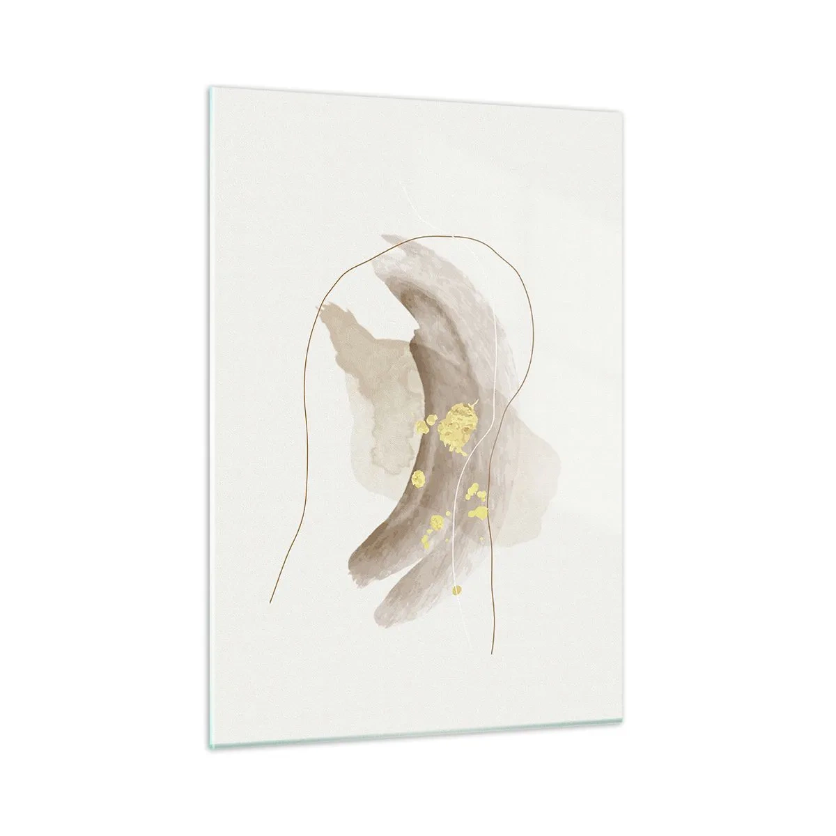 Impression sur verre - Image sur verre - Abstraction beige et or avec des lignes et des formes délicates - 50x70cm - rencontré dans l'espace - Décoration murale moderne pour le salon et la chambre ARTTOR