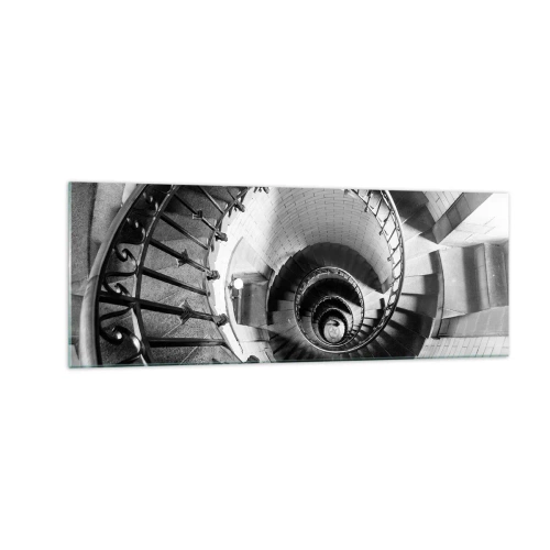 Impression sur verre - Image sur verre - Photographie en noir et blanc d'un escalier en colimaçon avec une perspective de haut en bas - 140x50cm - De plus en plus haut - Décoration murale moderne pour le salon et la chambre ARTTOR