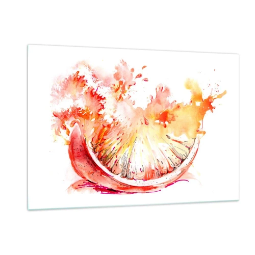 Impression sur verre - Image sur verre - Aquarelle représentant un segment de pamplemousse juteux en mouvement - 120x80cm - Détente juteuse - Décoration murale moderne pour le salon et la chambre ARTTOR