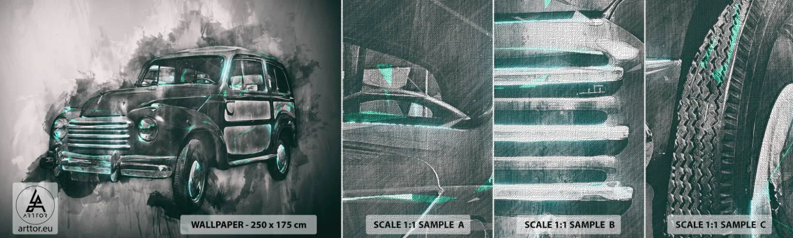Échantillon de Papier Peint Premium Canvas - Ancêtre respecté - Voiture rétro, Automobile, Voyage - 100x30 cm