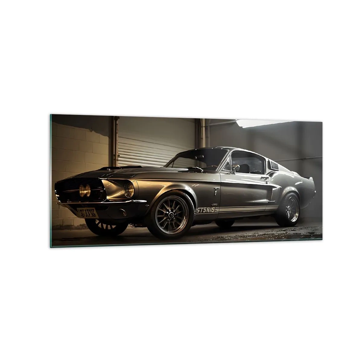 Impression sur verre - Image sur verre - Voiture classique dans un garage rétro - 120x50cm - Retour dans le passé - Décoration murale moderne pour le salon et la chambre ARTTOR