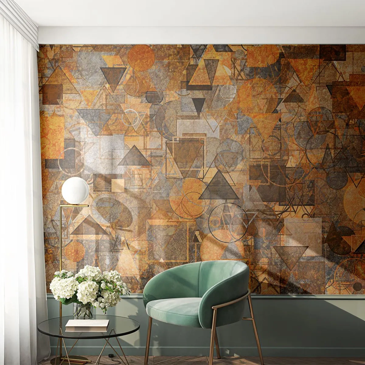 Papier Peint Photo Standard Eco - Abstraction géométrique brun doré avec des triangles - 100x70cm - Le monde en forme - Décoration murale moderne pour le salon et la chambre ARTTOR