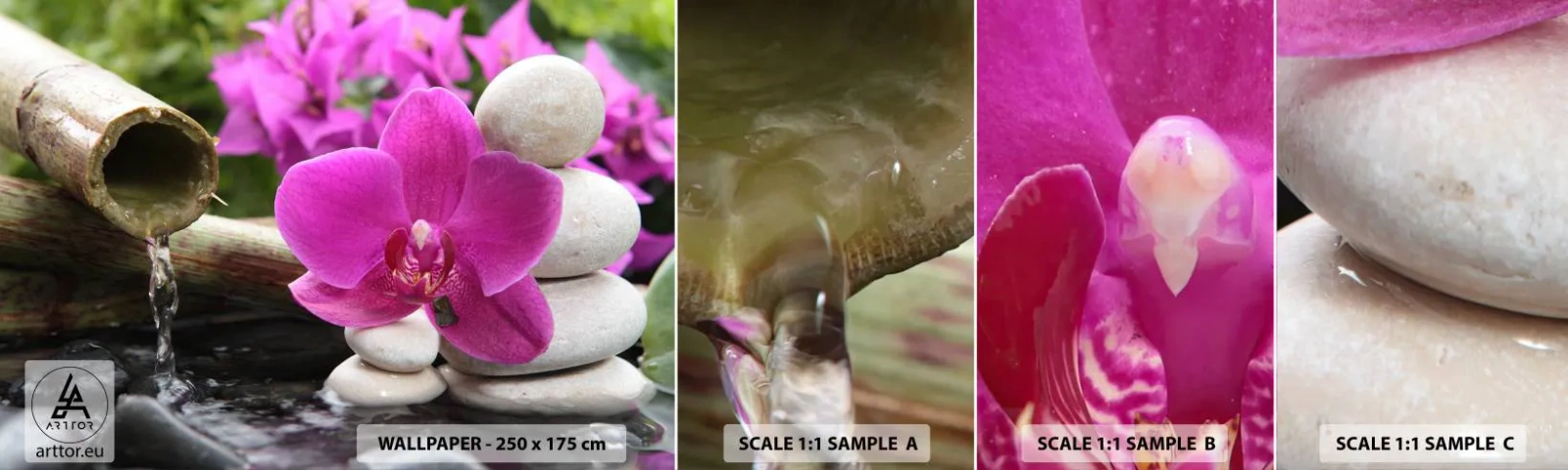 Échantillon De Papier Peint Standard Eco - Tu te reposes déjà - Fleurs, Bambou, Orchidée - 100x30 cm