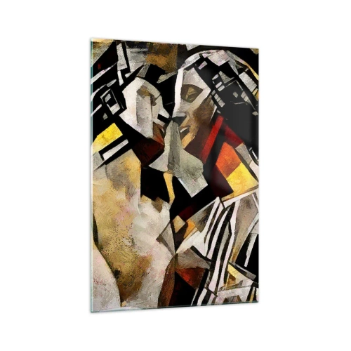 Impression sur verre - Image sur verre - Composition abstraite avec des silhouettes dans une forme dynamique - 70x100cm - Un baiser sculptural - Décoration murale moderne pour le salon et la chambre ARTTOR