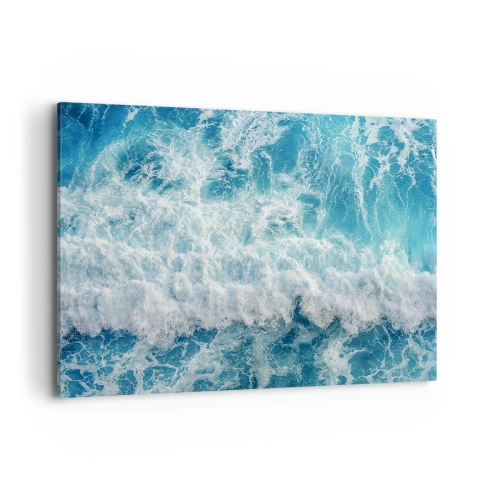 Impression sur toile - Image sur toile - Vagues océaniques dynamiques dans des tons de bleu - 120x80cm - Joyeusement et en sautant - Décoration murale moderne pour le salon et la chambre ARTTOR