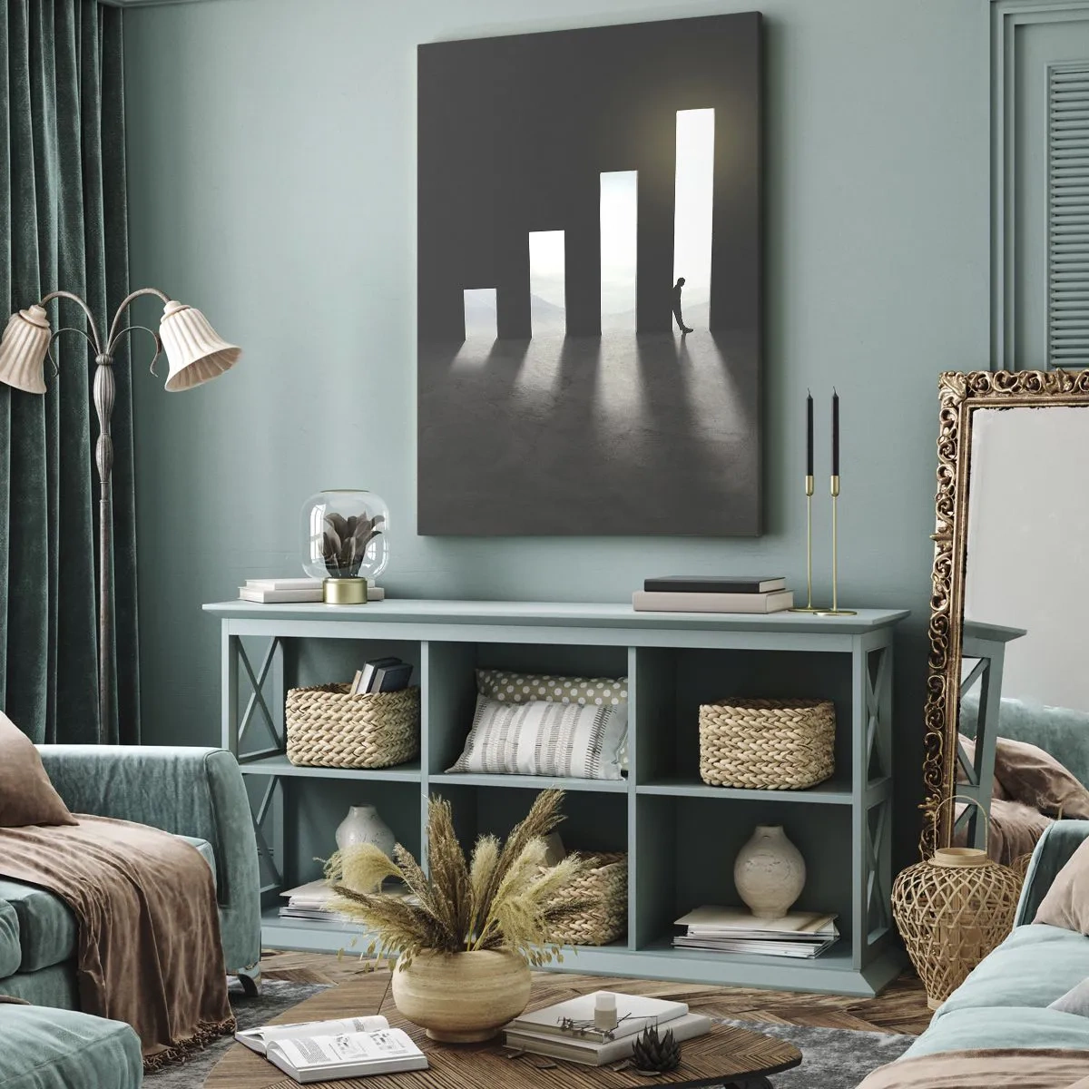 Impression sur toile - Image sur toile - Croissance symbolique sous forme de passages éclairés par la lumière - 80x120cm - Succès – impression - Décoration murale moderne pour le salon et la chambre ARTTOR