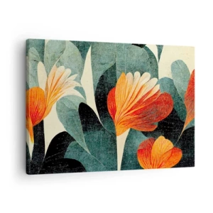 Impression sur toile - Image sur toile - Fleurs aux tons intenses d'orange et de vert - 70x50cm - La chaleur des tropiques et la fraîcheur de la verdure - Décoration murale moderne pour le salon et la chambre ARTTOR