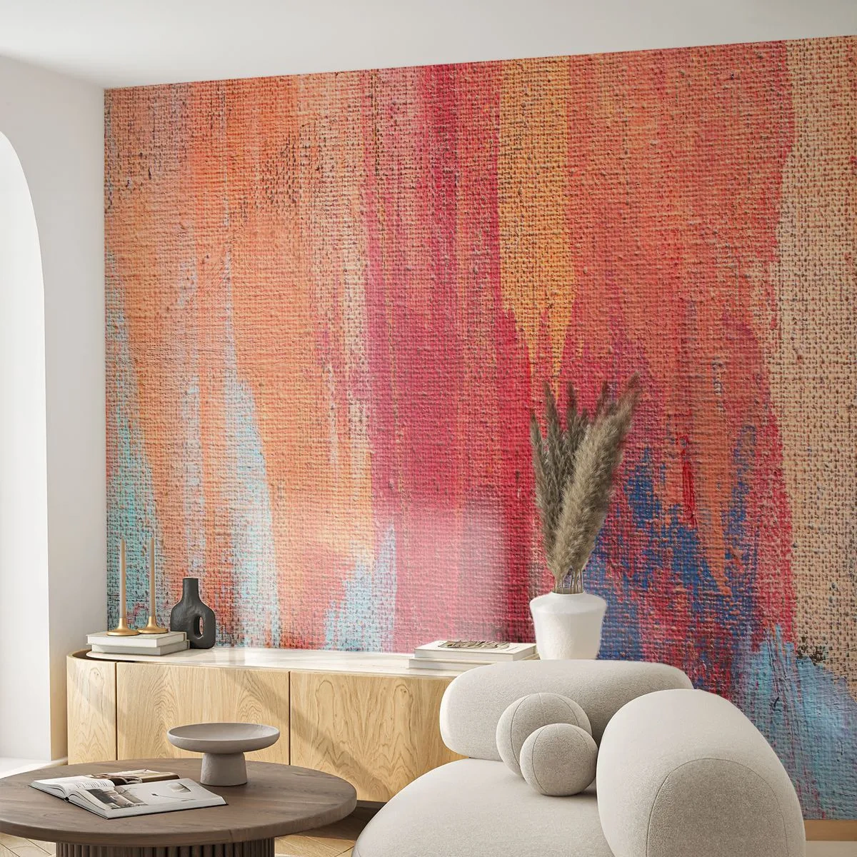 Papier Peint Photo Premium Sand - Des traînées de peinture colorées sur toile dans un style abstrait - 100x70cm - Ecoulement de l'arc-en ciel - Décoration murale moderne pour le salon et la chambre ARTTOR