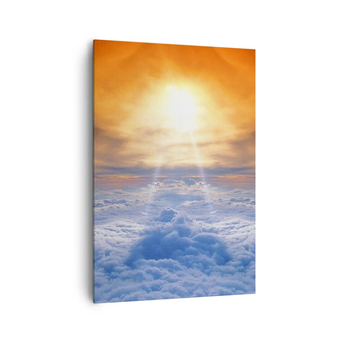 Impression sur toile - Image sur toile - Coucher de soleil au dessus des nuages, le ciel plein de couleurs dorées et de lumière. - 70x100cm - Paysage mystique - Décoration murale moderne pour le salon et la chambre ARTTOR