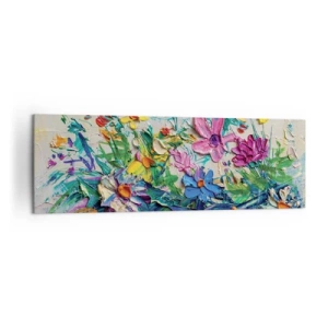 Impression sur toile - Image sur toile - Un bouquet de fleurs coloré peint selon la technique de l'empâtement - 160x50cm - Absolument pas une nature morte - Décoration murale moderne pour le salon et la chambre ARTTOR