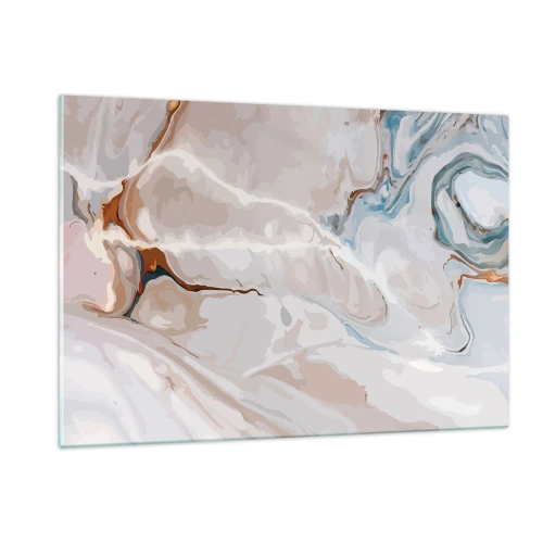 Impression sur verre - Image sur verre - Motif artistique dans des tons neutres avec des accents de bleu - 120x80cm - Le bleu serpente sous le blanc - Décoration murale moderne pour le salon et la chambre ARTTOR