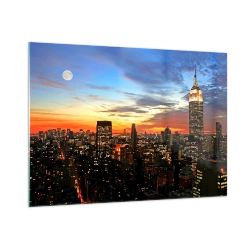 Impression sur verre - Image sur verre - Panorama nocturne de la ville avec des bâtiments illuminés - 100x70cm - Nuit américaine lumineuse - Décoration murale moderne pour le salon et la chambre ARTTOR