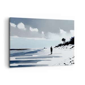 Impression sur toile - Image sur toile - Une silhouette solitaire marchant sur une plage déserte - 120x80cm - Seul à seul - Décoration murale moderne pour le salon et la chambre ARTTOR