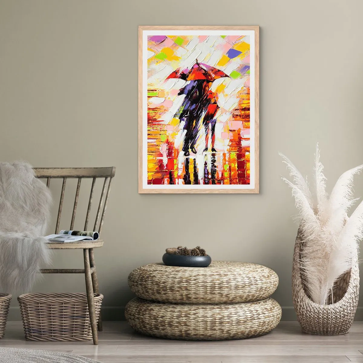 Affiche dans un chêne clair - Poster - Ensemble à travers la nuit et la pluie - 50x70 cm