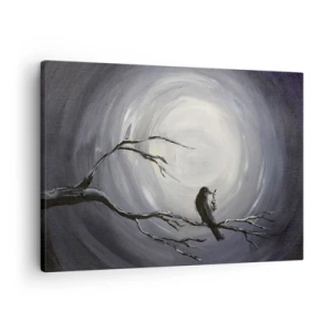 Impression sur toile - Image sur toile - Oiseau noir sur une branche au clair de lune - 70x50cm - La clé du mystère de la nuit - Décoration murale moderne pour le salon et la chambre ARTTOR