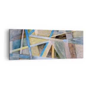 Impression sur toile - Image sur toile - Composition géométrique avec des lignes claires et bleues - 140x50cm - Tout droit ou en diagonale ? - Décoration murale moderne pour le salon et la chambre ARTTOR