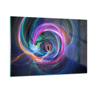 Impression sur verre - Image sur verre - Une spirale abstraite aux couleurs intenses sur fond sombre. - 120x80cm - Où m'emmènes-tu ? - Décoration murale moderne pour le salon et la chambre ARTTOR