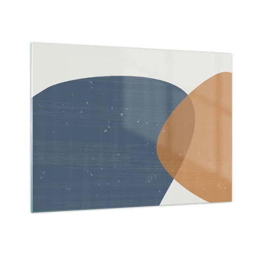 Impression sur verre - Image sur verre - Composition géométrique avec des ovales bleu marine et beige - 70x50cm - Ovales et influences - Décoration murale moderne pour le salon et la chambre ARTTOR