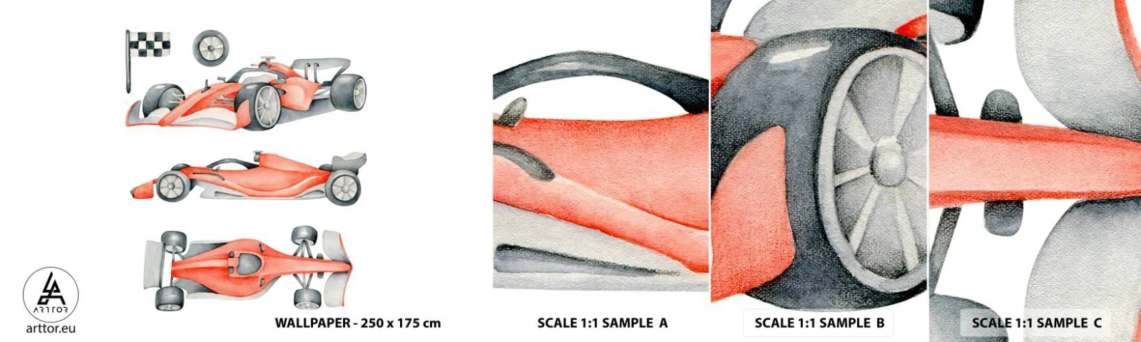 Échantillon De Papier Peint Standard Eco - poursuis ton rêve - Voitures de course, Voitures, Enfants - 100x30 cm