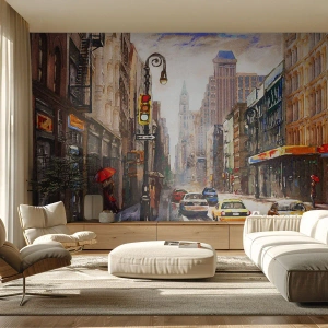 Papier Peint Photo Premium Canvas - New-Zork - coloré même sous la pluie - New York, Ville, Manhattan - 450x315 cm