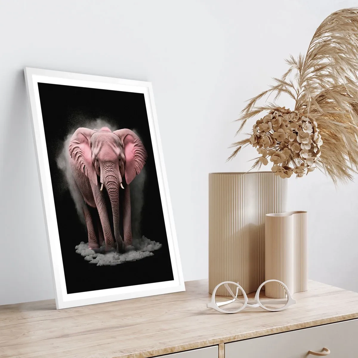 Affiche dans un cadre blanc - Poster - Ne pensez pas à un éléphant rose ! - 50x70 cm