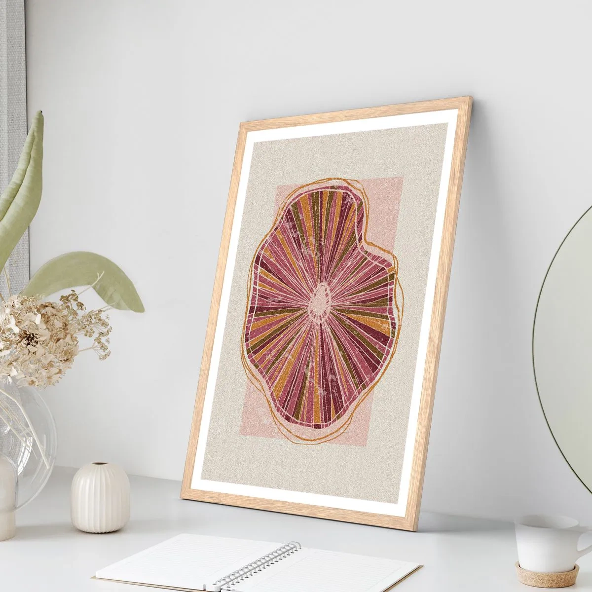 Affiche dans un chêne clair - Poster - Abstraction rayonnante - 70x100 cm