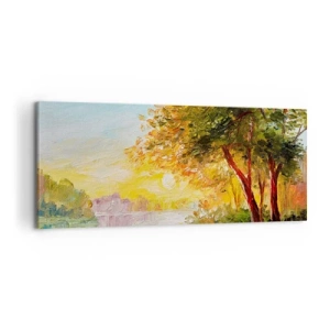 Impression sur toile - Image sur toile - Un paysage pittoresque avec une rivière et des arbres au coucher du soleil - 120x50cm - Et in Arcadia ego - Décoration murale moderne pour le salon et la chambre ARTTOR