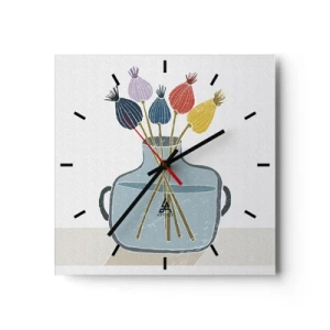 Horloge murale - Pendule murale - Fleurs séchées colorées dans un vase sur fond blanc - 30x30cm - Comme s'il avait semé des graines de pavot - Décoration murale moderne pour le salon et la chambre ARTTOR