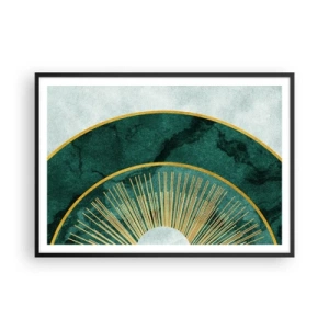 Affiche dans un cadre noir - Poster - Motif abstrait avec des cercles aux couleurs émeraude et or. - 100x70cm - Un autre système solaire - Décoration murale moderne pour le salon et la chambre ARTTOR