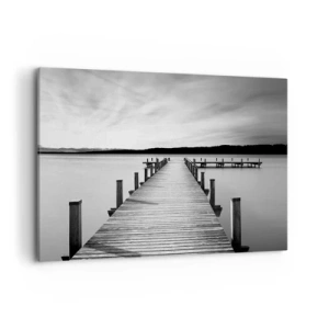 Impression sur toile - Image sur toile - Une jetée noire et blanche sur un lac calme - 100x70cm - Au point d'eau - la paix - Décoration murale moderne pour le salon et la chambre ARTTOR