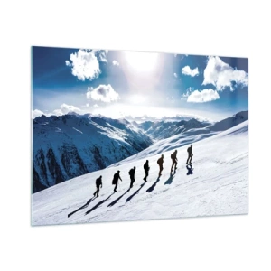 Impression sur verre - Image sur verre - Escalade en groupe sur une pente enneigée en montagne - 100x70cm - L'équipe des conquérants - Décoration murale moderne pour le salon et la chambre ARTTOR