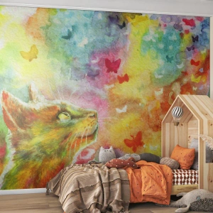 Papier Peint Autocollant Deluxe Sticker - Bayou-bayou au paradis des chats - Animaux, Chat, Papillon - 350x256 cm