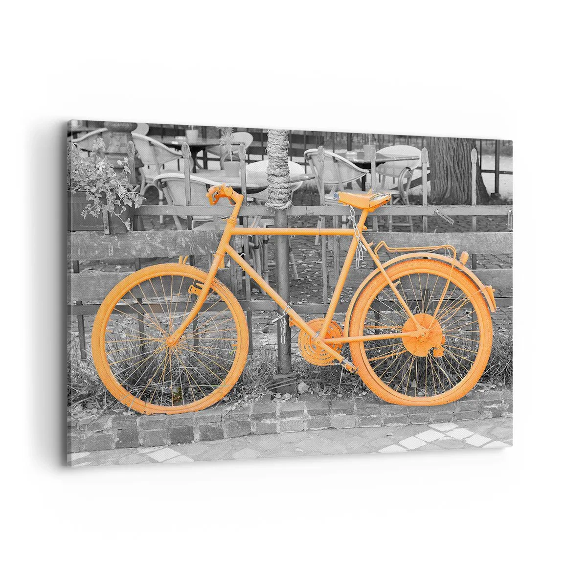 Impression sur toile - Image sur toile - Photographie artistique d'un vélo jaune sur fond noir et blanc - 120x80cm - Allez, je vais attendre ici - Décoration murale moderne pour le salon et la chambre ARTTOR
